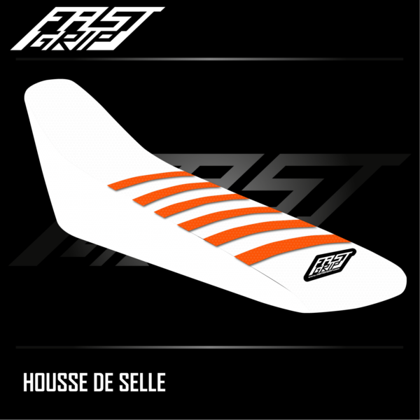 housse de selle enduro ktm 125 250 300 450 500 EXC EXCF TPI 2024 2025 seat cover blanche orange