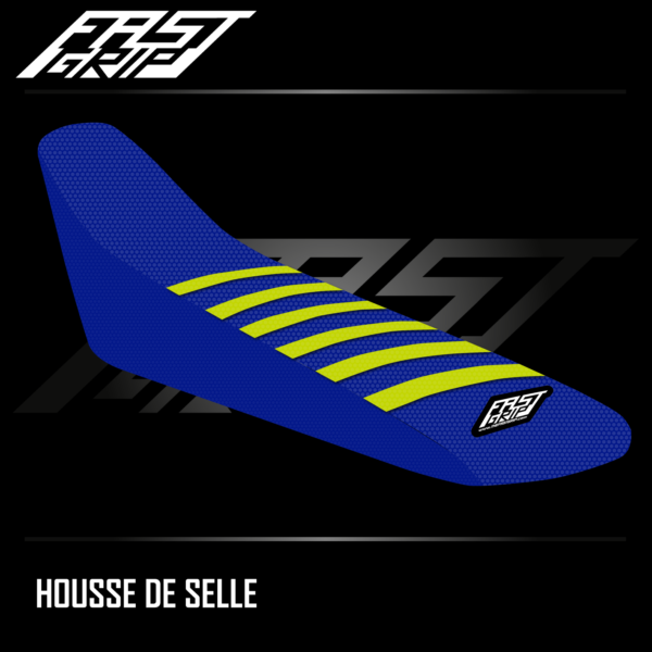 housse de selle sherco 125 250 300 450 se sef 2017 2018 2019 2020 2021 2022 2023 2024 seat cover enduro bleue jaune fluo_Plan de travail 1