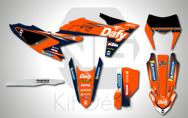 kit déco 125 150 200 250 300 350 450 500 exc excf tpi xc xcw 2024 2025 ktm enduro ng dafy team 24 decals stickers graphcis autocollant adhésifs_Plan de travail 1