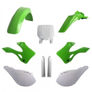 kit plastique kawasaki 125 250 kx 1999 2000 2001 2002 polisport complet vert blanc