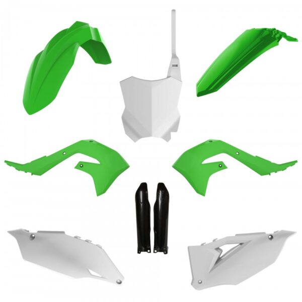 kit plastique polisport motocross kawasaki 250 450 kxf 2019 2020 2021 2022 2023 2024 vert blanc