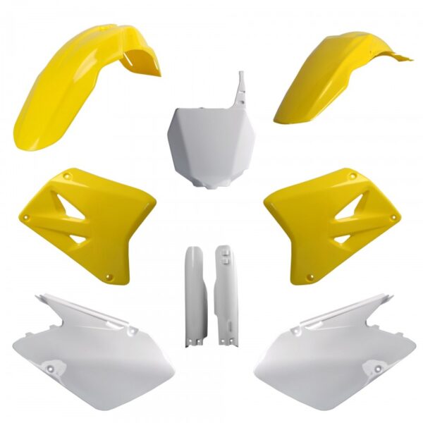 kit plastique suzuki 125 250 rm 2001 2002 2003 2004 2005 2006 2007 2008 2009 2010 2011 2012 kit complet polisport jaune blanc