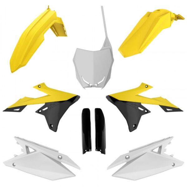 kit plastique suzuki 250 450 rmz 2018 2019 2020 2021 2022 2023 2024 kit complet polisport jaune blanc